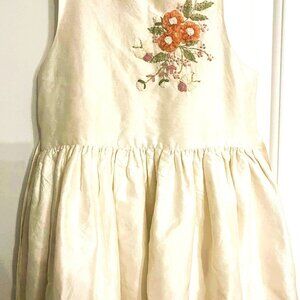 🌸 Monsoon Girls Silk Dress, Embroidered, Cream, Age 4–5
